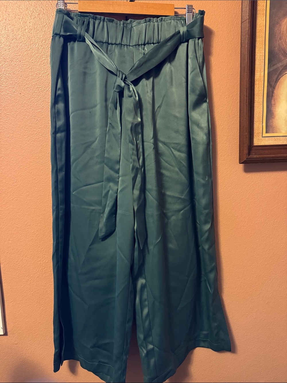 Rachel Zoe Satin Tie-Waist Wide Leg Pants in Deep Green